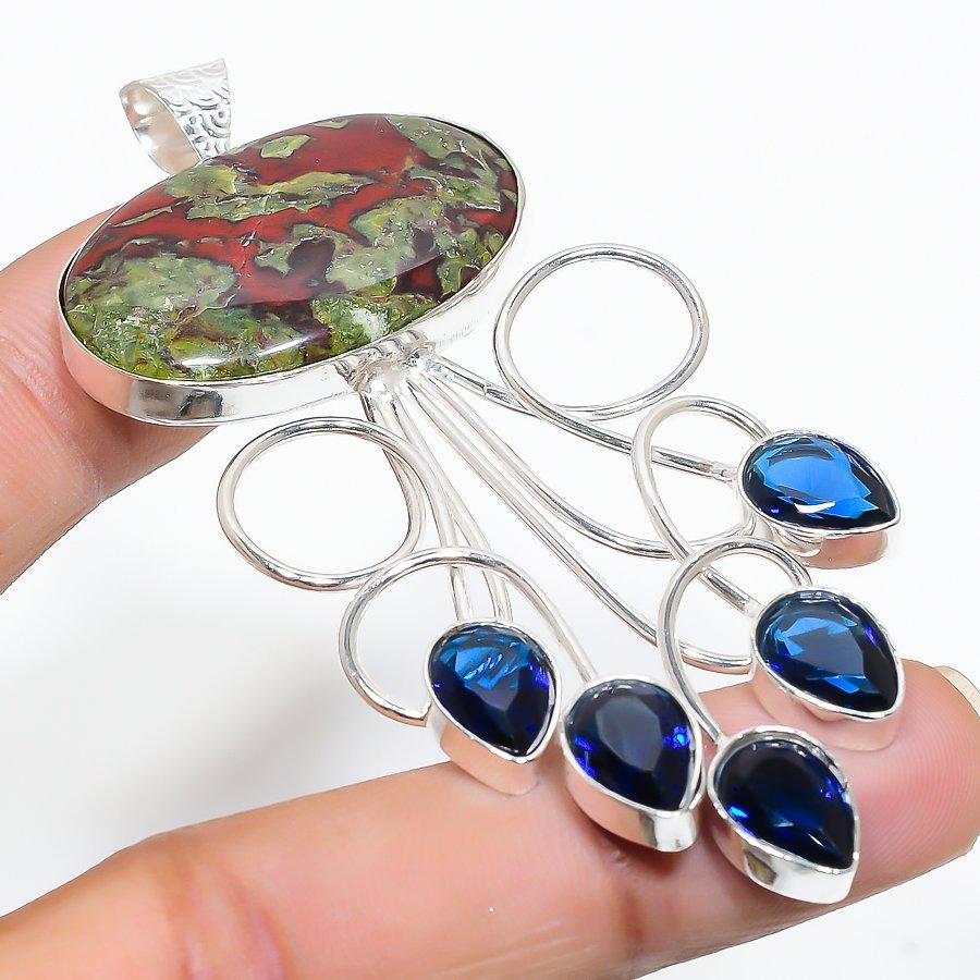 

Dragon Jasper, Blue Topaz Gemstone Handmade Jewelry Pendant 3.19 SR-10886