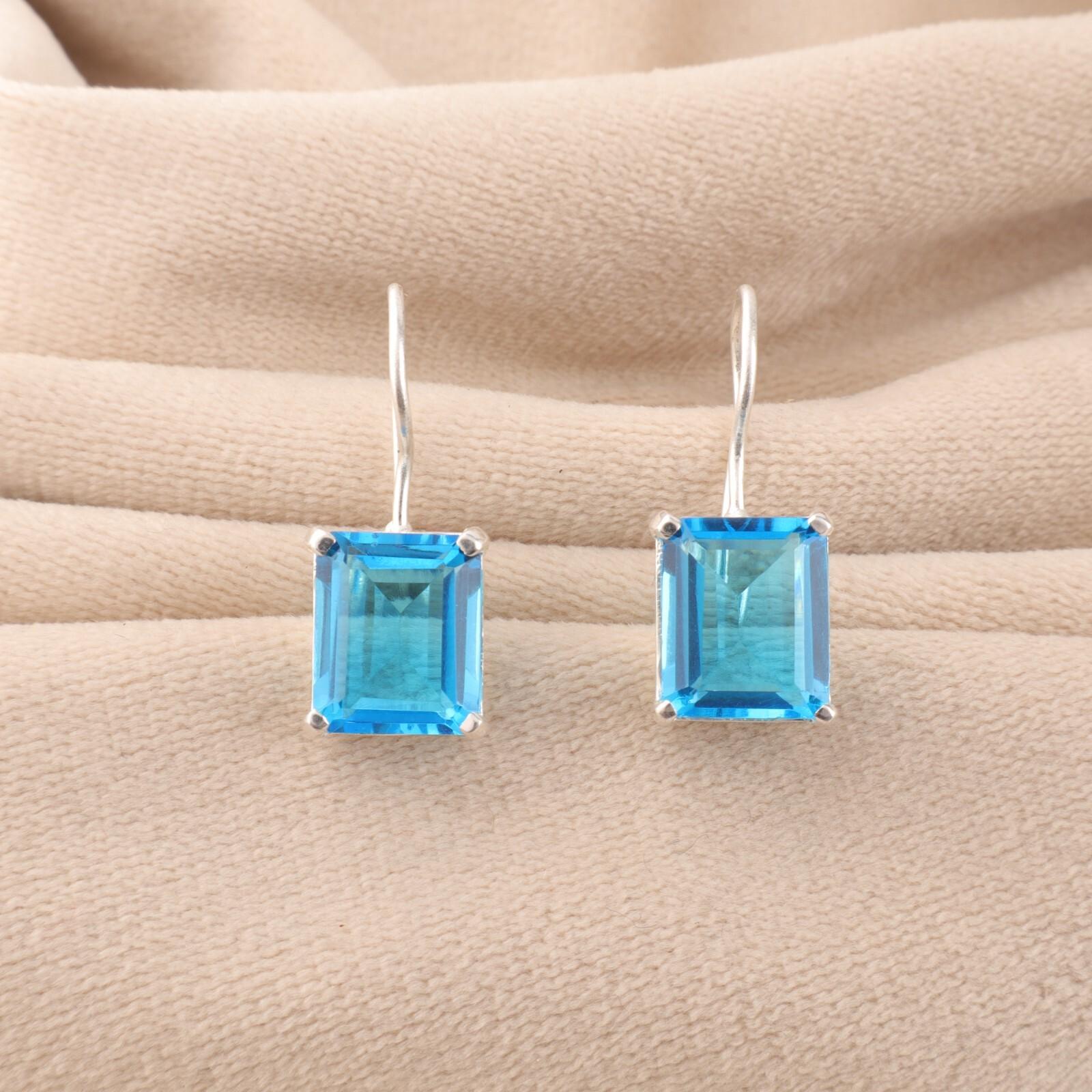 

Натуральный швейцарский голубой топаз, драгоценный камень, серебро 925 пробы, серьги ручной работы 1,06 EE-167-9