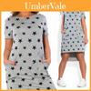 Summer Women Stars Printed Clothing Loose Fit Knee-length Casual Dress In Cotton Blend