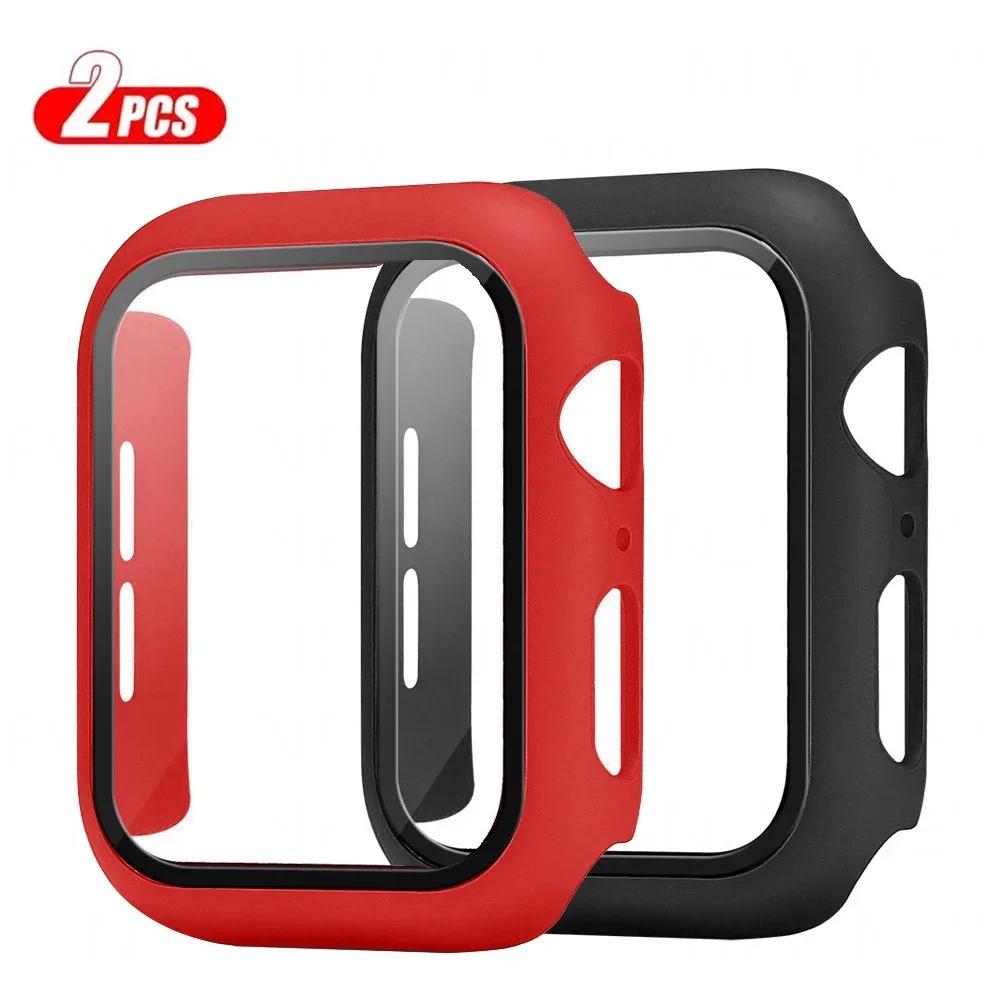 2Pcs Tempered Glass+cover For Apple Watch Case 45-41-42-40-44mm Screen Protector iwatch serie 9 6 SE 7 8 Apple Watch Accessories