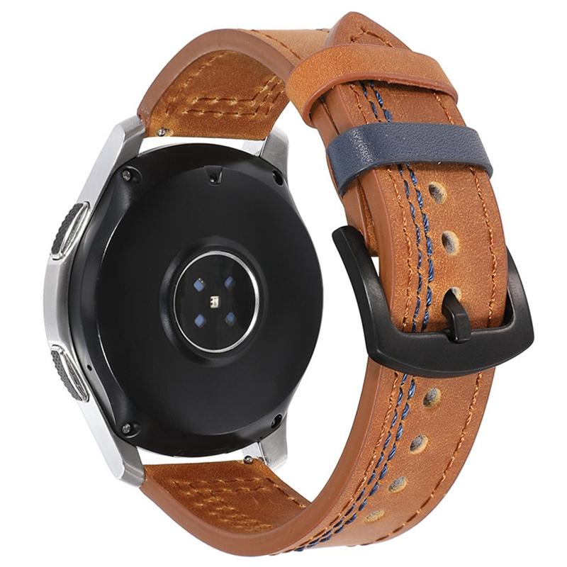 

For Samsung Galaxy Watch3 41mm/Garmin Forerunner 645/Huawei Watch GT 2 42mm Watch Band 20mm Leather Strap Brown/Blue Stitch