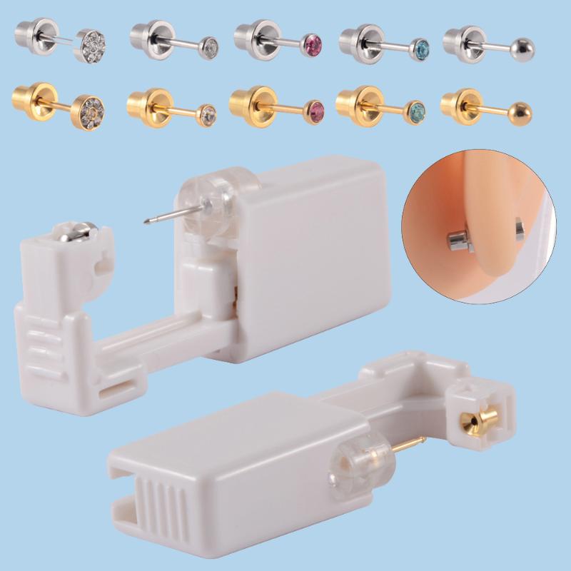 Strumento monouso per piercing all'orecchio in acciaio inossidabile Orecchini Fiore Farfalla Base Sfera con Pietra di Zircone Pistola per Orecchie monouso