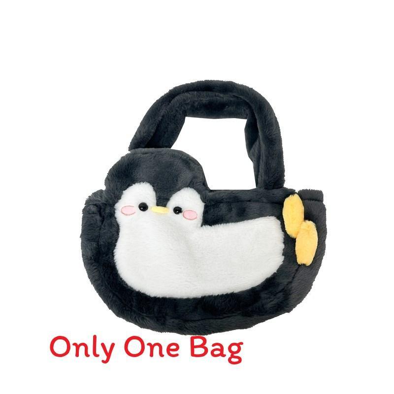 

Penguin Plush Tote Bag For Girls With Soft Faux Fur And Zipper Interior