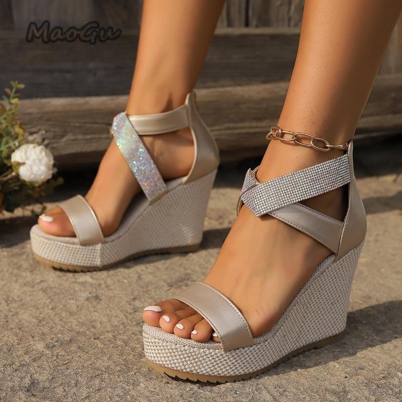 Fashion Women's High Heels Sandals Summer Wedges Platform Fashion Shoes Walking Sandals Outdoor Heeled Pumps Back Zip Chaussures Femme