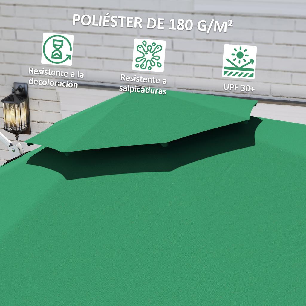 Offset Parasol, Ø292 cm, Crank, 360° Rotation, Adjustable Tilt, Double Roof, Cross Base, Dark Green