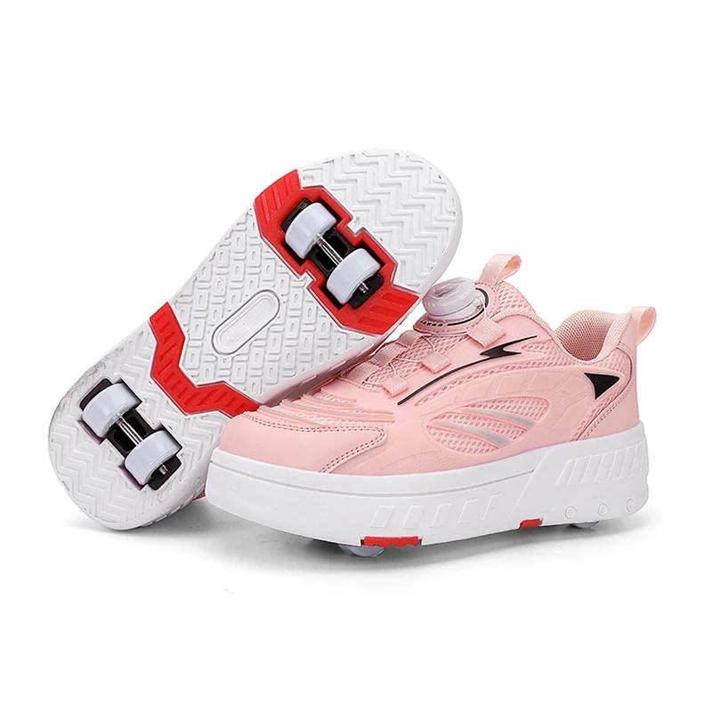 Girls Pink Roller Skate Shoes Sneakers With Wheels Children Rollerskates Fashion Outdoor Sports Shoes Girls Gifts