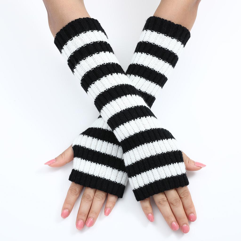 Lolita Long Socks Women's Leg Warmers Red Black Strip Arm Warmer Keep Sleeve Autumn Winter Crochet Socks Boot Cuffs Accessories