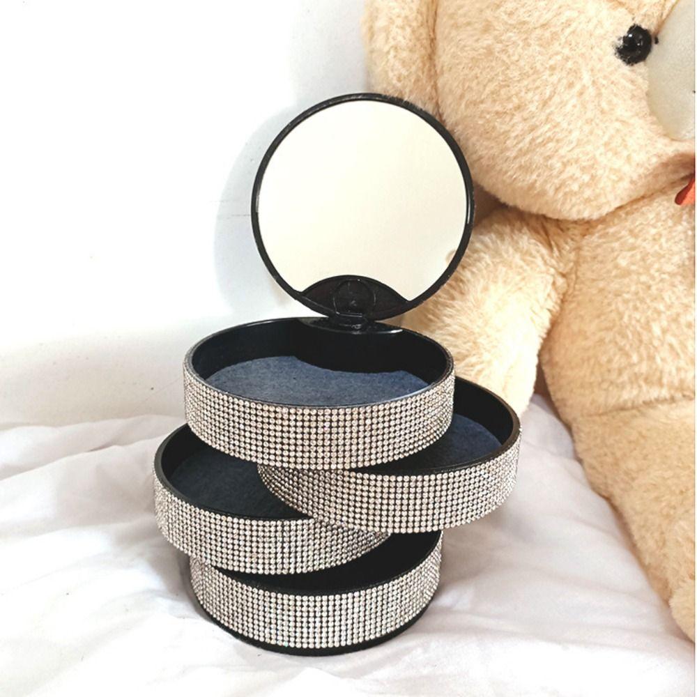 Sparkling Rotating Jewelry Storage Box 4 Layers Bracelet Display Case Desk Organizer