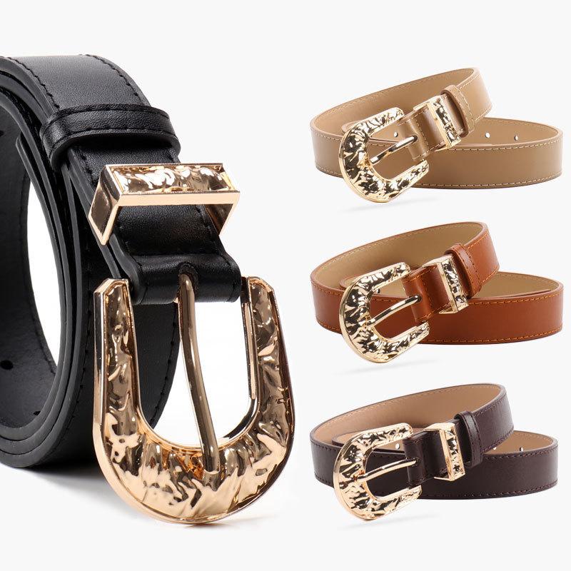 Minimalist Pu Alloy Buckle Belt For Women With Irregular Texture For Casual And Office Wear