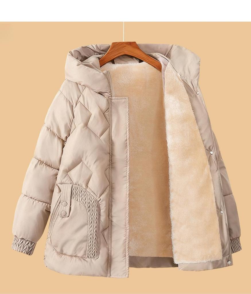 Mom's Winter Hooded Cotton Jacket for Middle-Aged and Elderly Women - Plus Velvet, Thickened, Warm, Ideal for 50+.