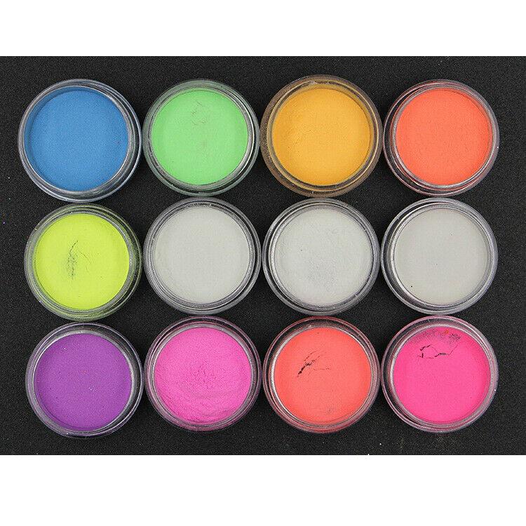 Pudră fluorescentă acrilică luminoasă în 12 culori Pigment pentru arta unghiilor care strălucește în întuneric