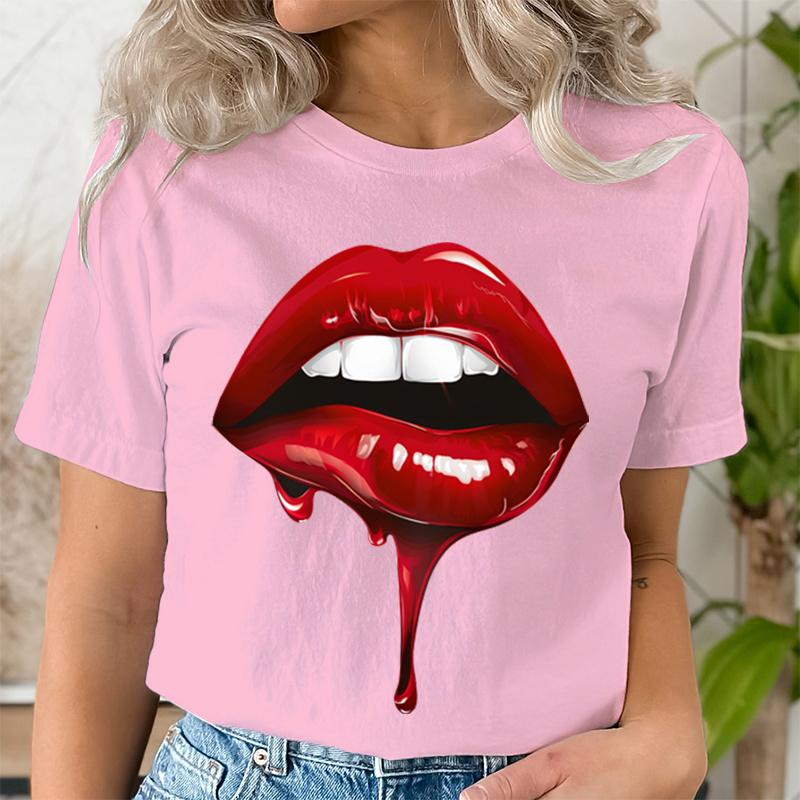 Casual Tee Shirt Lady Clothes Top Short Sleeve Casual Fashion Tshirt Summer Female T Women LIPS BLOOD Graphic T-shirts Clothing