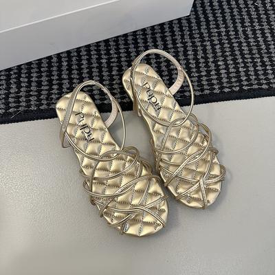 Mode Gewebte Dünne Riemen Gold Flache Römische Sandalen Damen Sommer 2025 Neu
