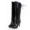 Inverno Donna Stivali Alti al Ginocchio con Lacci e Plateau Rosso Nero Tacco a Spillo Punta Rotonda Sexy Abito Festa Donna Cinturino con Fibbia Cerniera Stivali Lunghi