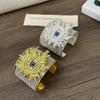 Bracelet Manchette Métal Vintage Yeux Bleus Personnalisé Pour Femmes Bijoux Mode Bangles Main Ouverte Exagérés Accessoires Cadeaux