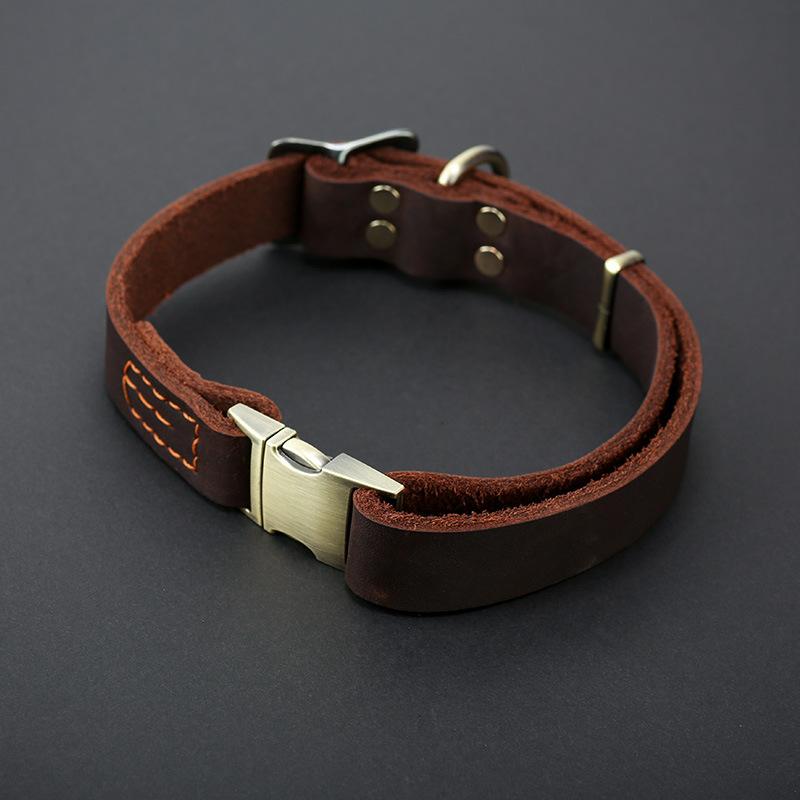 Quick Insert Buckle Head Layer Cowhide Dog Collar Small Dog Medium and Large Dog Neck Cover Corgi Dog Collar