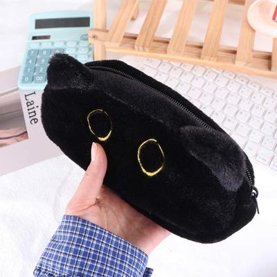 Large Capacity Black Cat Pen Bag Cute Design Stationery Storage Bag Cat Plush Pencil Case  Boy Girl