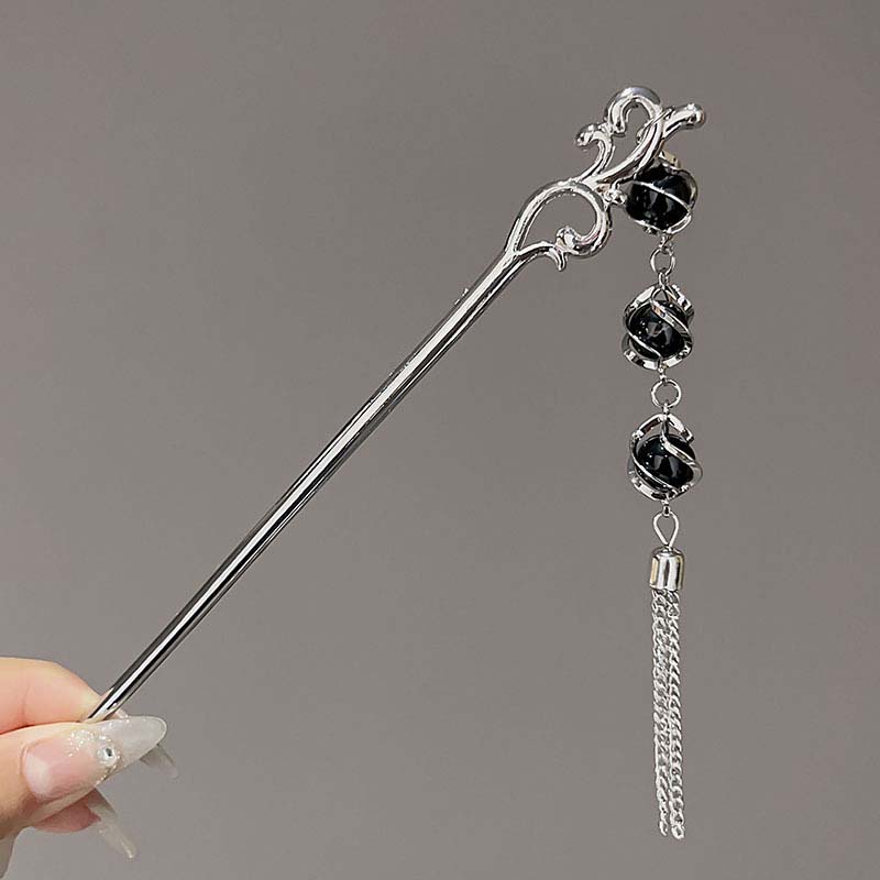 

Винтажная черная роза с кисточкой палочка для волос для женщин девушек модная классическая металлическая цветок заколка для волос ханьфу ювелирные изделия аксессуары для волос