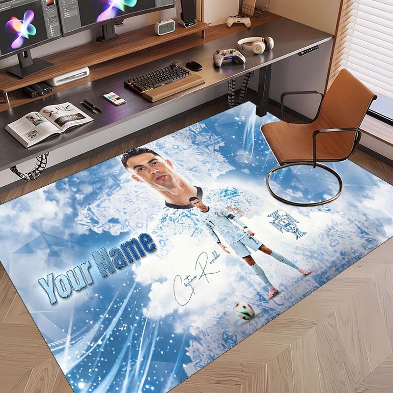 Benutzerdefinierter Teppich Cristiano Ronaldo Muster Druck Name Text Weicher Rutschfester Boden Teppich für Zuhause Innen Dekoration