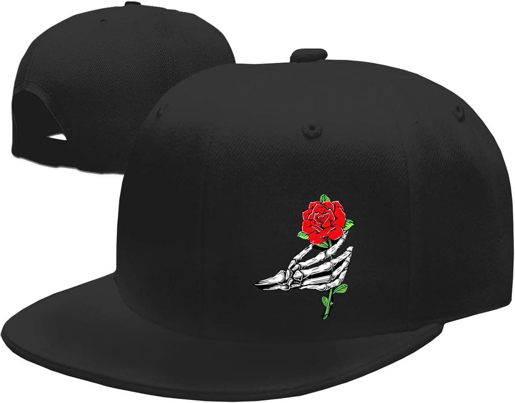 Snapback Hat for Unisex Flat Bill Hats Unisex Skull Hat Skeleton Black Baseball Cap Hip Hop Mountain Travel Fitted Hat