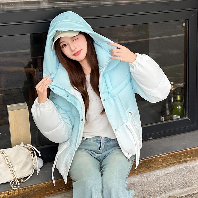 New Gradual Change of Color Cotton-padded Clothes Women's American Cotton-padded Jacket Student Hooded Winter Coat Thickened Coat