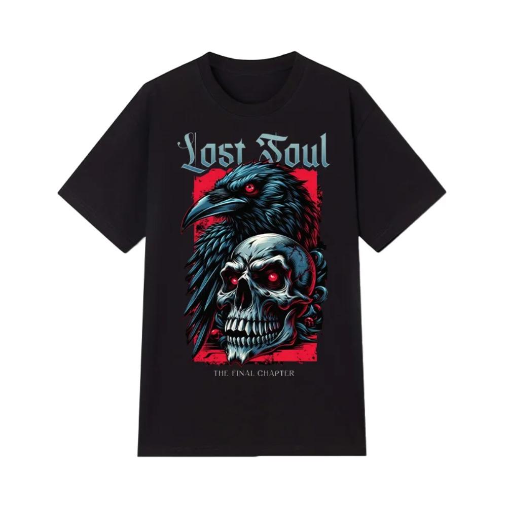 Black Men's Cotton Heavyweight T-shirt Fashionable Print Comfortable Breathable Casual Crew Neck Short Sleeve Top