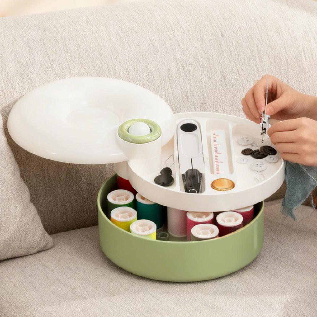 Magnetic Rotating Sewing Kit Portable Multi Layer Organizer for Mending Patches Clothing Repair Travel Home Beginner Tailor