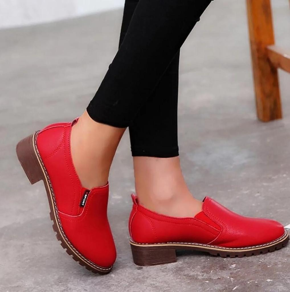 Single shoe flat bottom shallow mouth casual mid heel thick heel Korean version small leather shoes work shoes trend