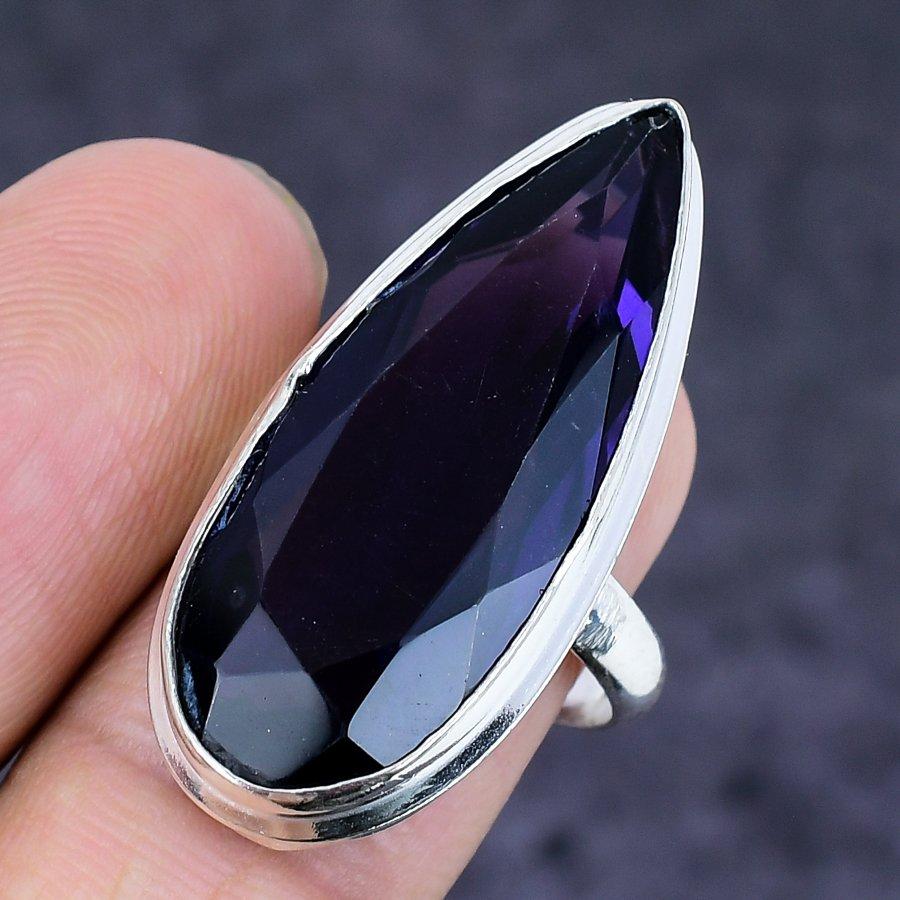 Naturalny Kamień Ametyst Srebro Próby 925 Pierścionek Rozmiar 7.5 B0m42