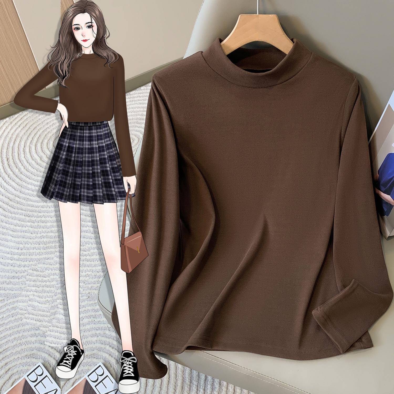 

Slightly Plump Women s Fleece Turtleneck Layer: Cozy Autumn/Winter Loose Fit Pullover Top 4XL кавовий