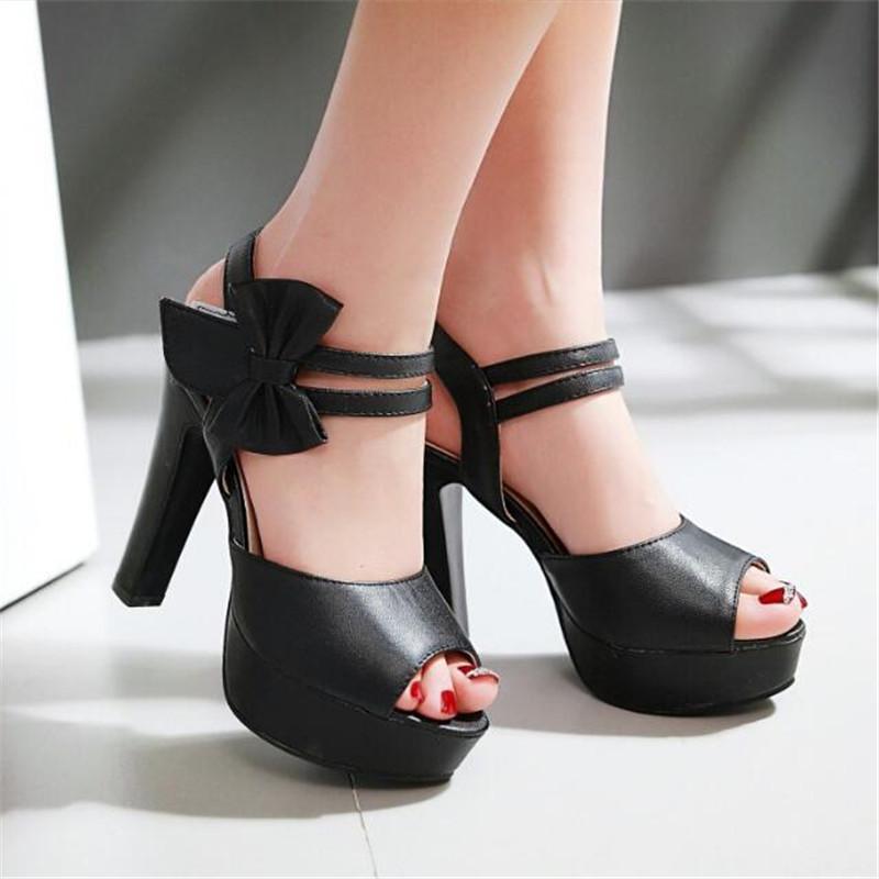 Women Sweet Bow High Heels Shoes Women High Heel Sandals Platform Pumps Ladies Dress Wedding Party Shoes Sandals Big Size 31-46
