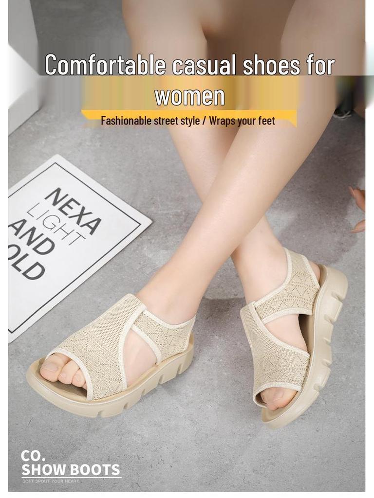 Women's Summer Fly-Knit Breathable Open-Toe Sandals & Slippers, Polyurethane Lightweight Design