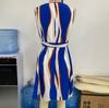 Spring Summer Women Seaside Vacation Sleeveless Slim Fit Vest Dresses High Waist A-Line V-Neck Waist Belt Striped Short Dress S-XL