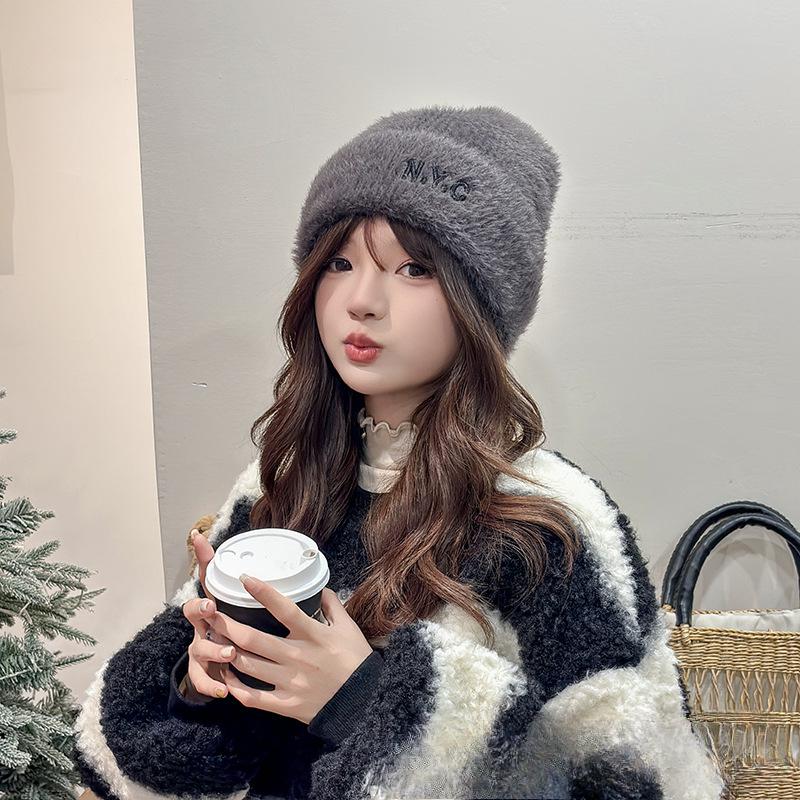 

Autumn and Winter Hats for Women Plush New Korean Knitted Hats Versatile Warmth and Thickened Fashion Wool Hats one size