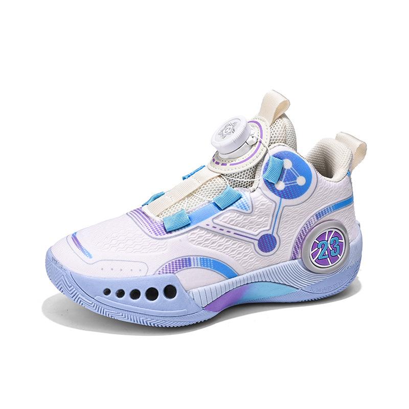 Youth 2025 New Mesh Children's Basketball Shoes Boys Rotating Button Sneakers Middle and Older Children's Students Battle Boots