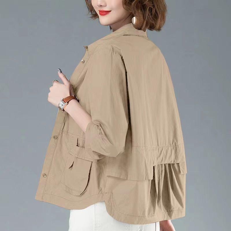 

Thin short coat women s spring and autumn fashion casual top cardigan shirt short trench coat jacket M хакі