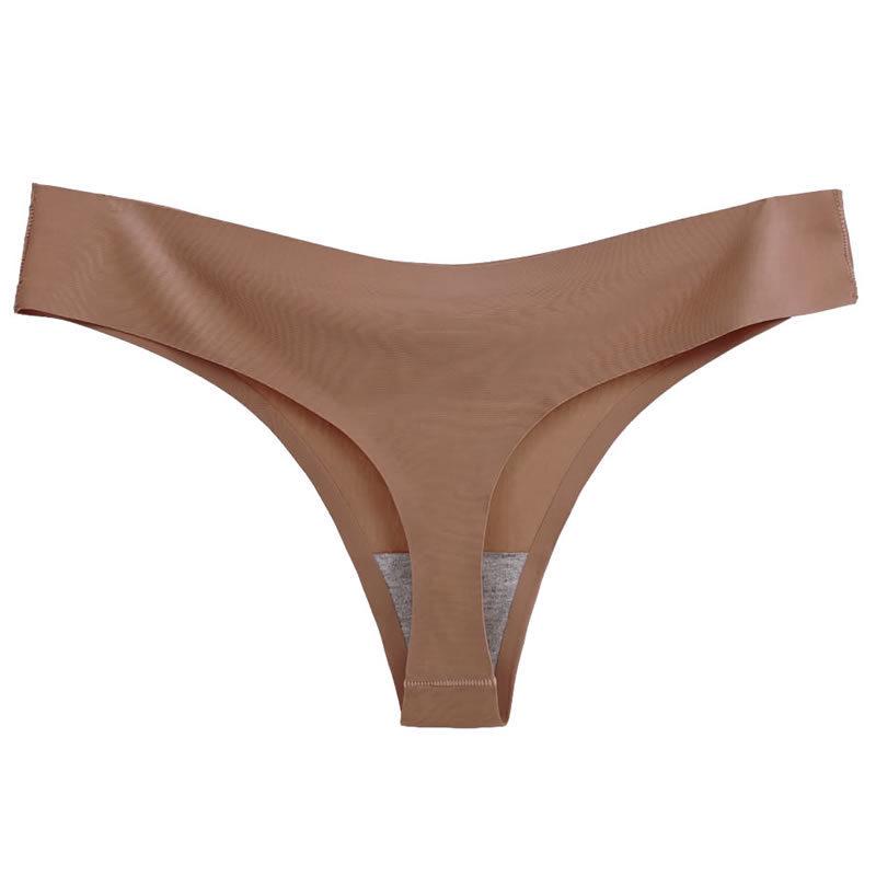 Burgundy Plus Size Low Rise Invisible Ice Silk Quick-Dry Thong Panties for Women