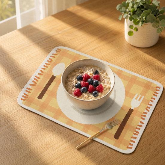 Rectangular Plaid Placemat, Heat Resistant Non-Slip Colorful Dining Placemat, Cute Tableware Patterns, Artificial Leather Table Protector Mat