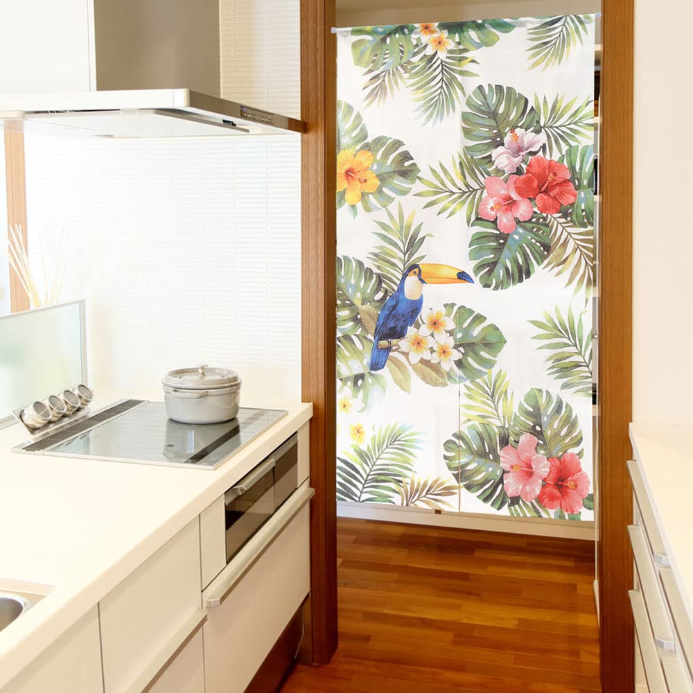 Noren Kobo Tropical Hawaiian Monstera 85cm Wide X 150cm Room Privacy Toucan Molokai 11674 Noren, Tapestry, Long, Divider, Screen, Half-Room Curtain,