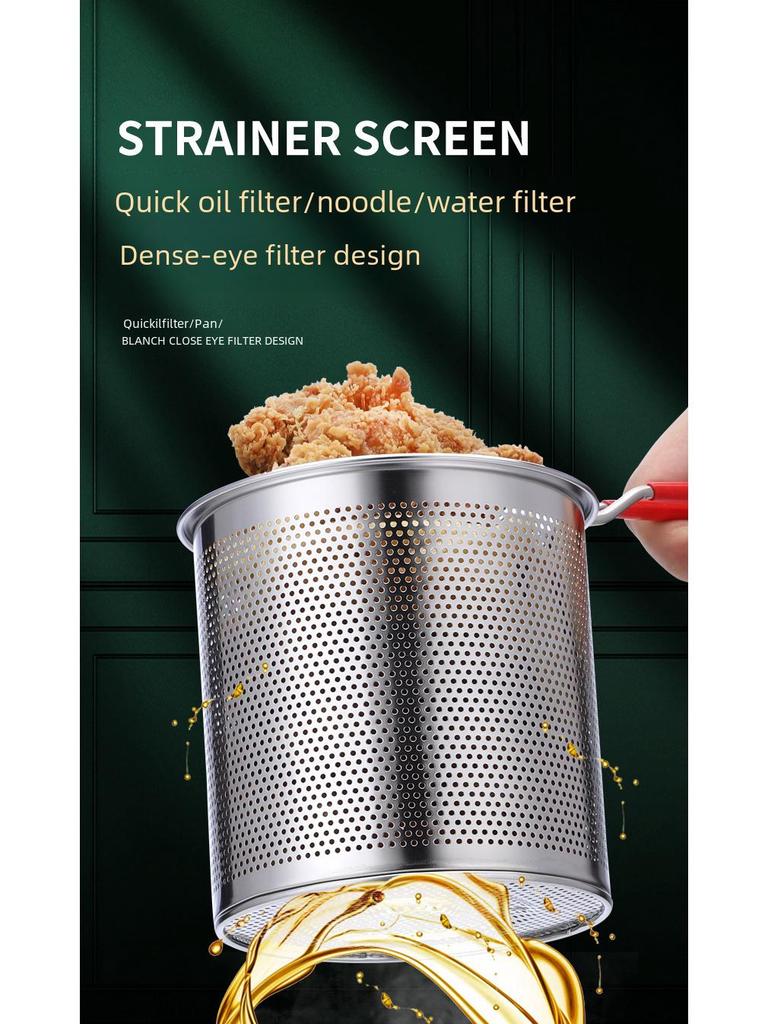 304 Stainless Steel Mini Deep Pot with Oil-Saving Filter for Gas Kitchen Frying Pan.