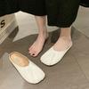 Grandma shoes half slippers women's outer wear 2025 summer new fashion pleated shallow mouth French half slippers women's pedal