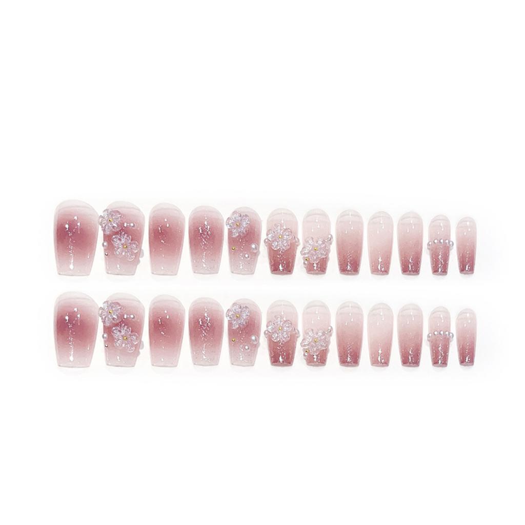Flower Pearl Setting Pink Long Fake Nails Lightweight and Easy To Stick Fake Nail for Fingernail DIY Decoration