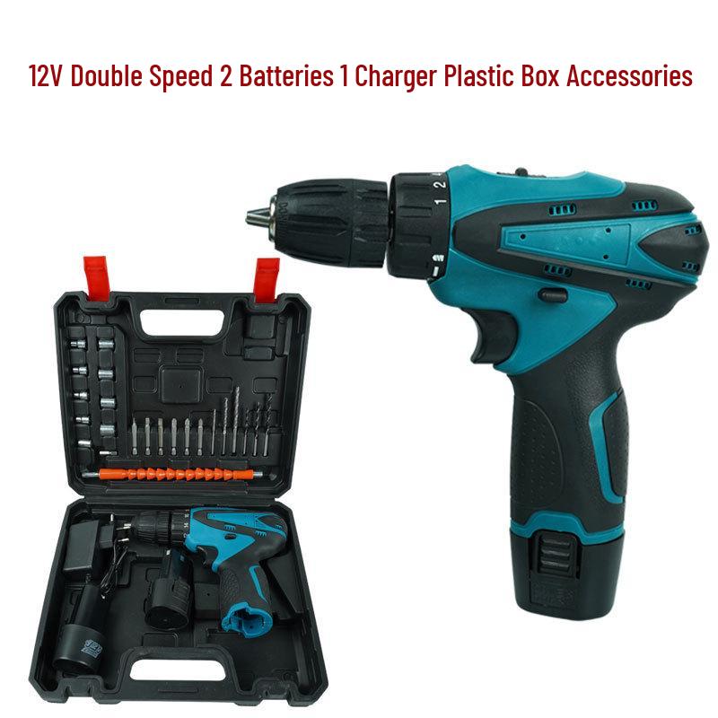 12V Dual Speed Rechargeable Handheld Drill with Lithium Battery for Household Use