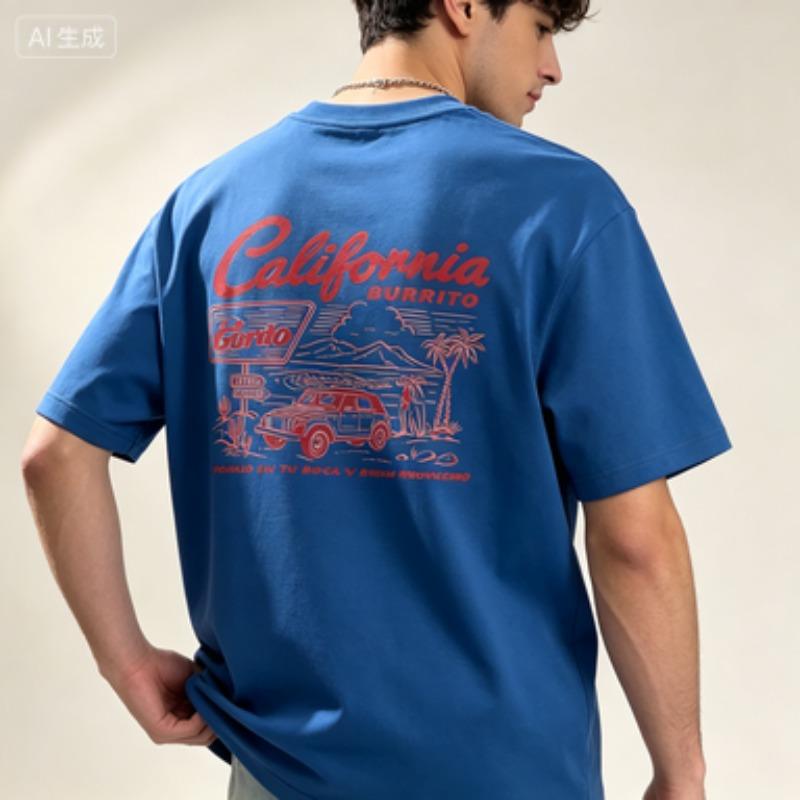 Soft Cotton Unisex Short Sleeve Tshirt California Burrito Retro Beach Palm Tree Print Crew Neck Holiday Unisexs Tee Six Shades