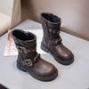 Girls Leather Boots Autumn  Comfortable Outdoor  Children Mid-calf Boots Platform Round Toe Belt Buckle Kids Boot
