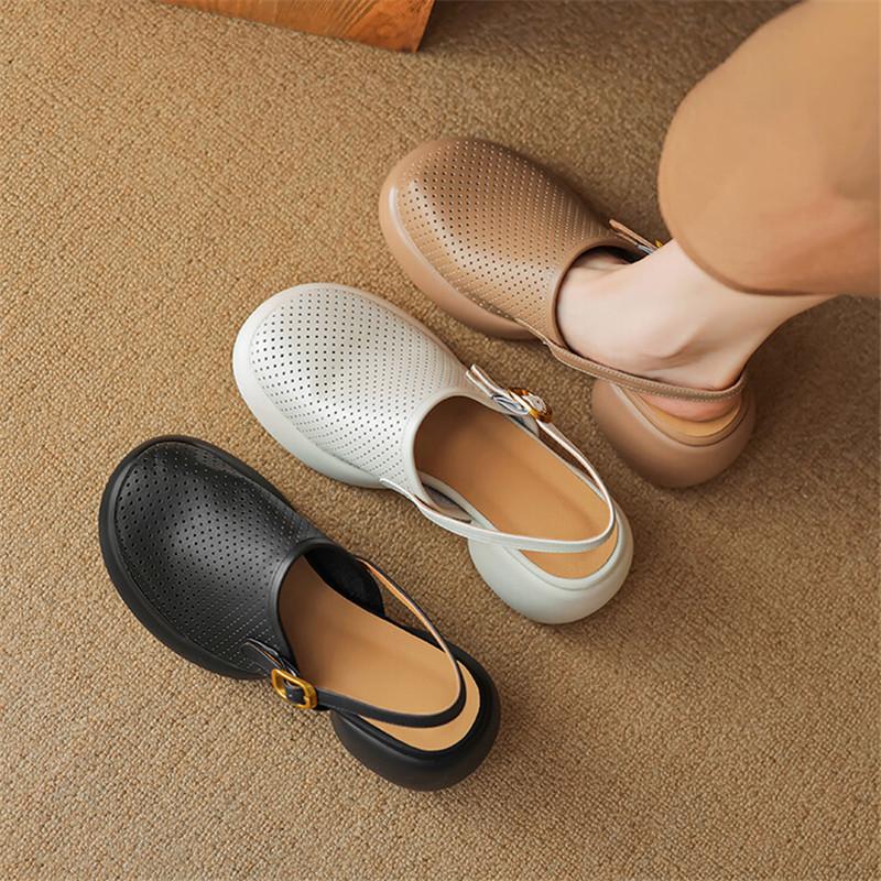 Fashion New Summer Sandals Round Toe Hollow Out High Heels Sandals for Women Handmade Platform Sandals Zapatos Mujer Chunky Heel Shoes