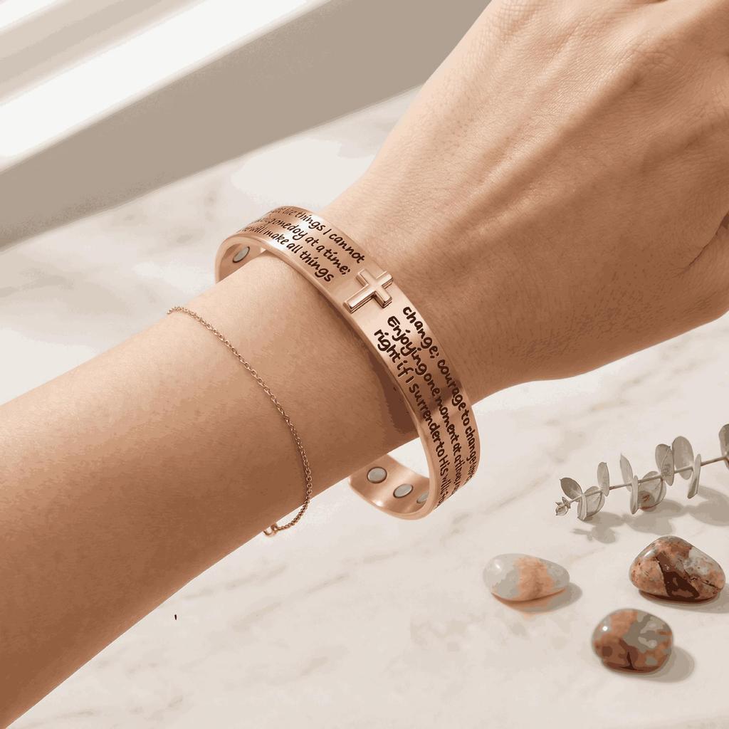 3D Retro Copper & Gold Tone Adjustable Bible Verse Bracelet with Magnetic Closure