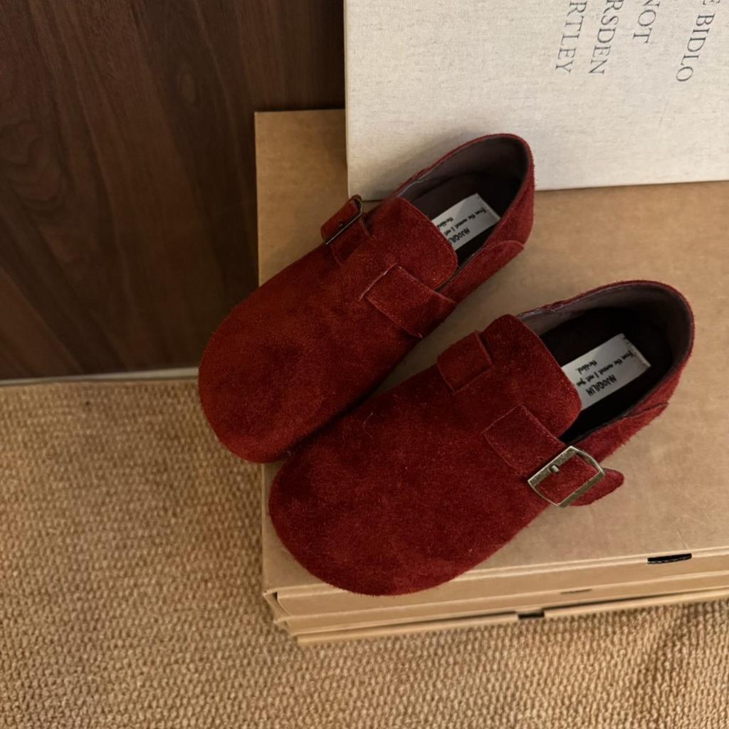 2025 neue koreanische Version runder Kopf Gürtelschnalle dicksohlige matte Leder Damen Boken Oberbekleidung Pendler Damen Einzelschuhe