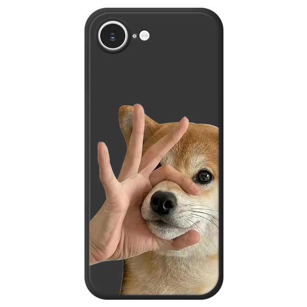 For iPhone 16e Case Pinch Dog Mouth Pattern Printing Straight Edge TPU Phone Back Cover