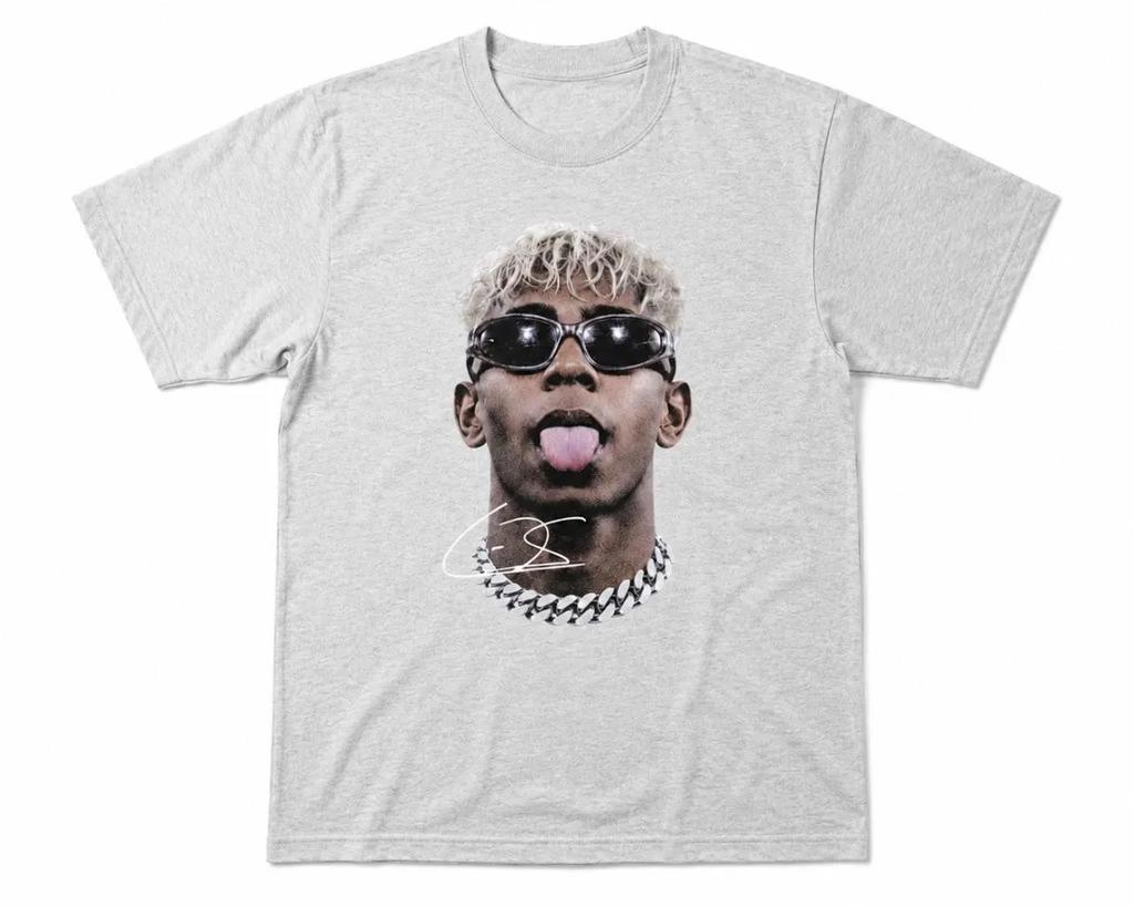 Lamine Yamal Zonnebril Tong Uit Gezicht Print T-shirt Handtekening Oversized Voetbalfan T-shirt